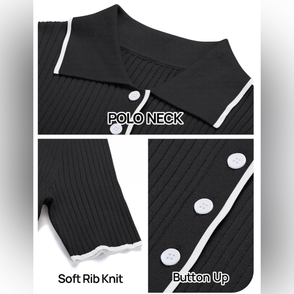 Women’s Long Black Collar Buttoned Down Ribbed Sweater Bodycon Maxi Dress Medium - Picture 11 of 14